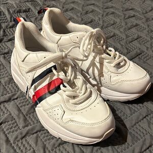 Tommy Hilfiger White Sneakers with Red and Blue Stripes